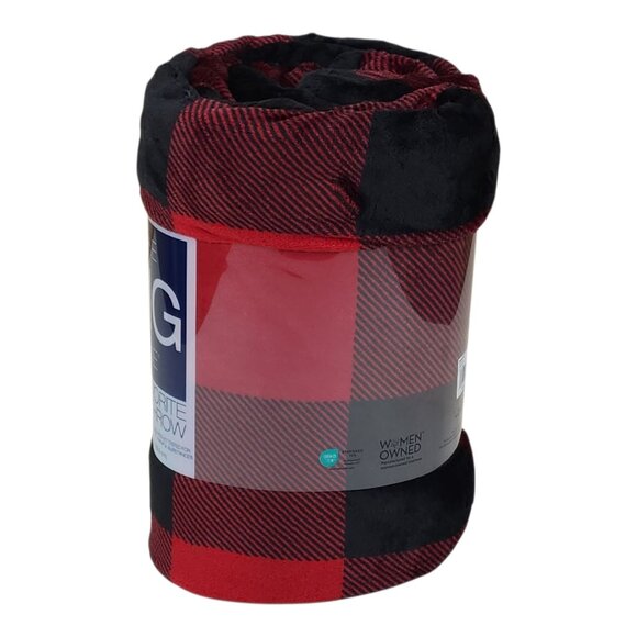 The Big One Oversized Plush Throw Blanket 5'x6' Red & Black Plaid Faux Fur - Picture 4 of 9